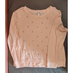 Women's White House Black Market Sequin Flower Sweater Pink Medium